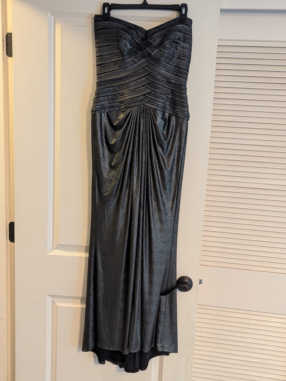 Tadashi Shoji Strapless Metallic Gunmetal Dress